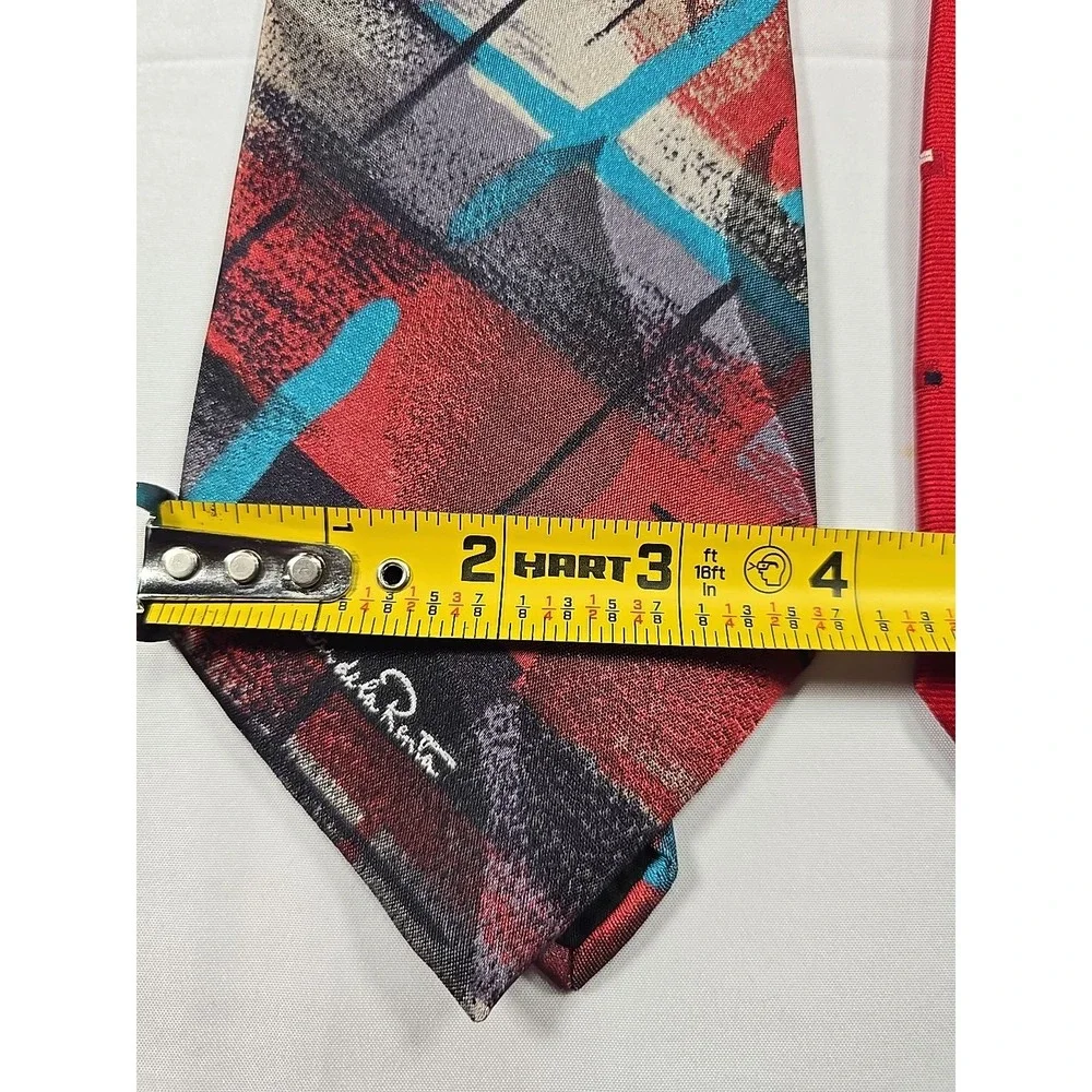 Tie Lot Of 3 Oscar De La Renta Designer‎ 100% Silk Men's Blue Red Signature